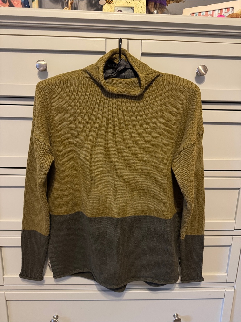 Tahari Olive Two-Tone Turtleneck Sweater